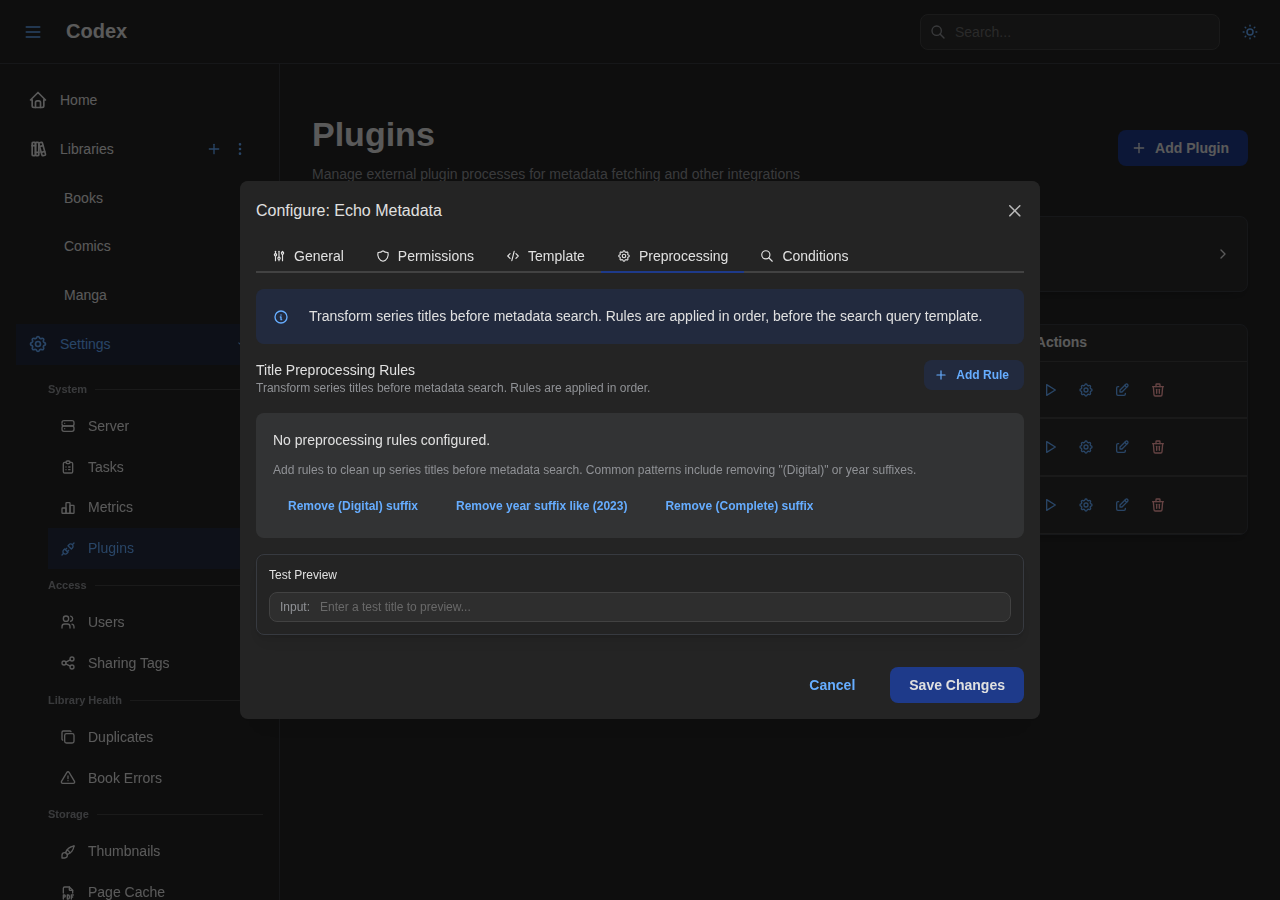Config Modal - Preprocessing