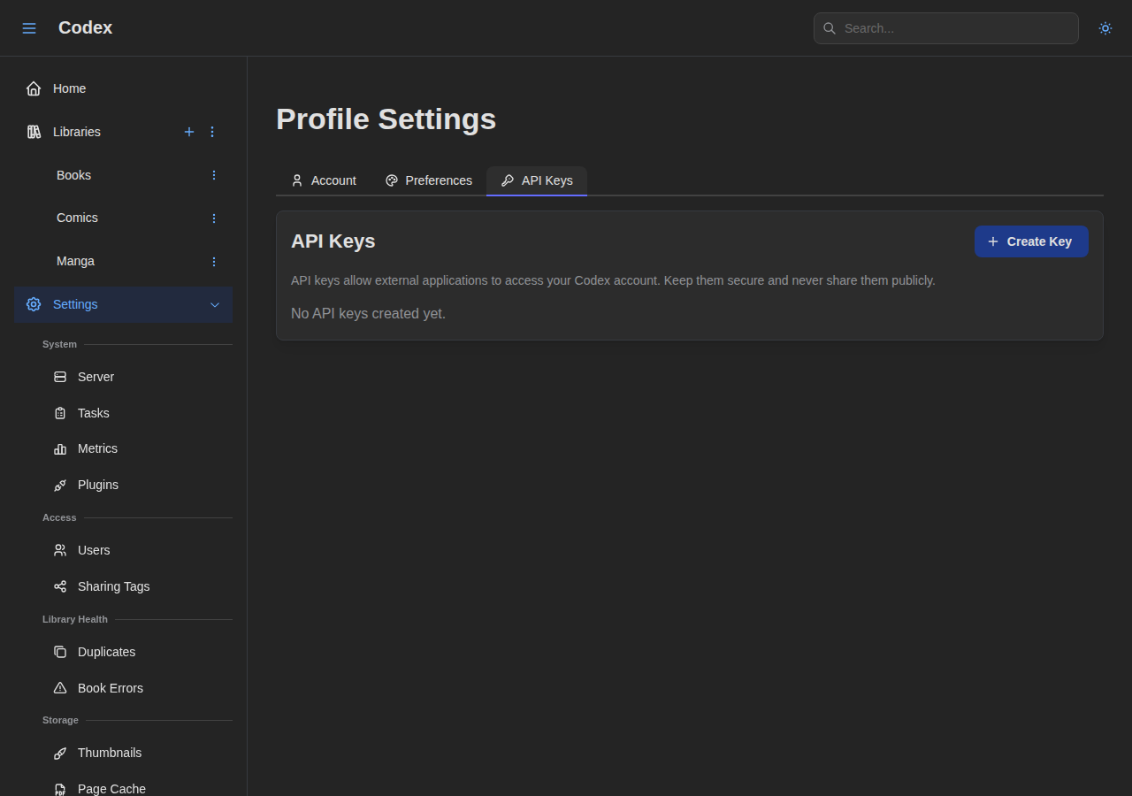Profile - API Keys